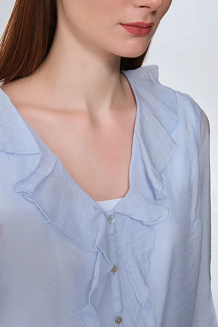 Ruffle Viscose Blouse - Blue - Gusto