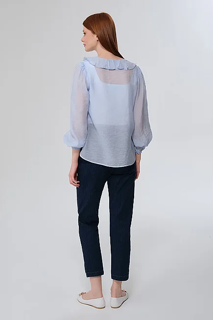 Ruffle Viscose Blouse - Blue - Gusto