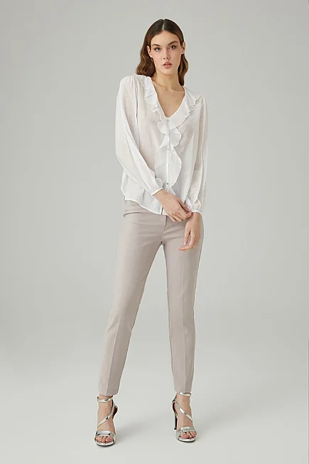 Ruffle Viscose Blouse - White - 2