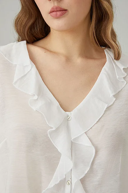 Ruffle Viscose Blouse - White - 3