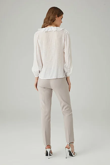Ruffle Viscose Blouse - White - 4