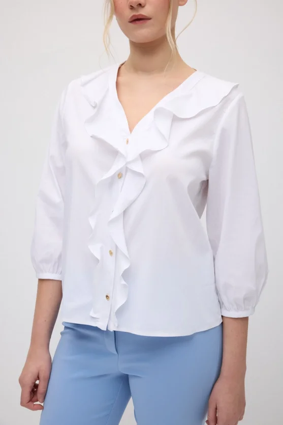 Ruffled Cotton Shirt - White - 4