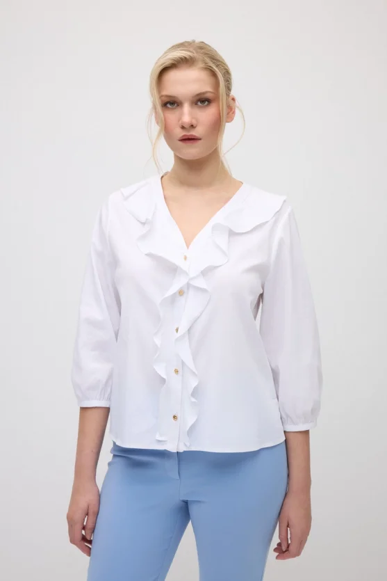 Ruffled Cotton Shirt - White - Gusto