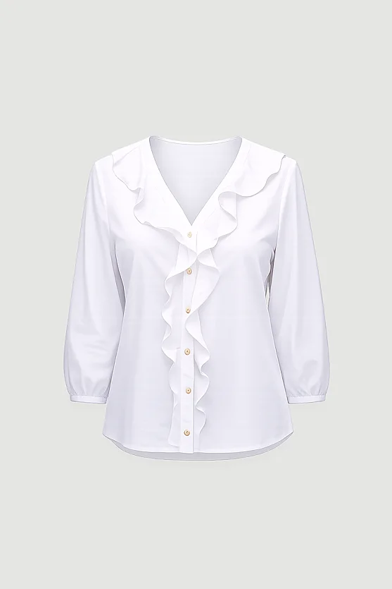 Ruffled Cotton Shirt - White - Gusto