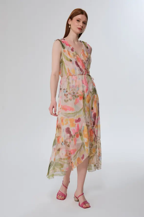Ruffled Long Floral Dress - Ecru - 4