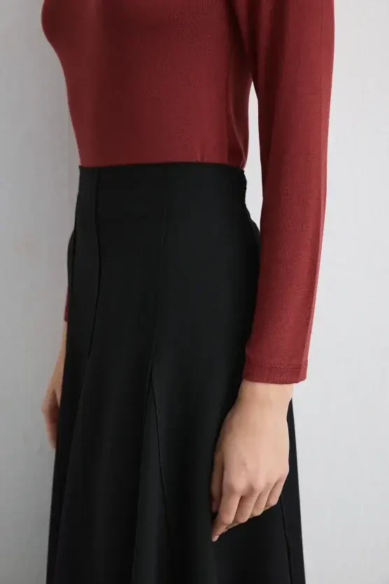 Ruffled Midi Skirt - Black - 3