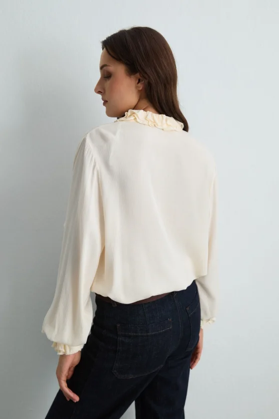 Ruffled Viscose Shirt - Ecru - 7