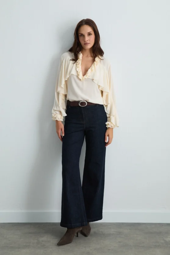 Ruffled Viscose Shirt - Ecru - 6