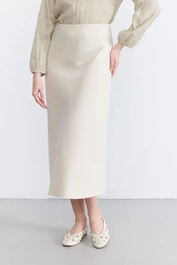 Satin Bias Skirt - Ecru - 2