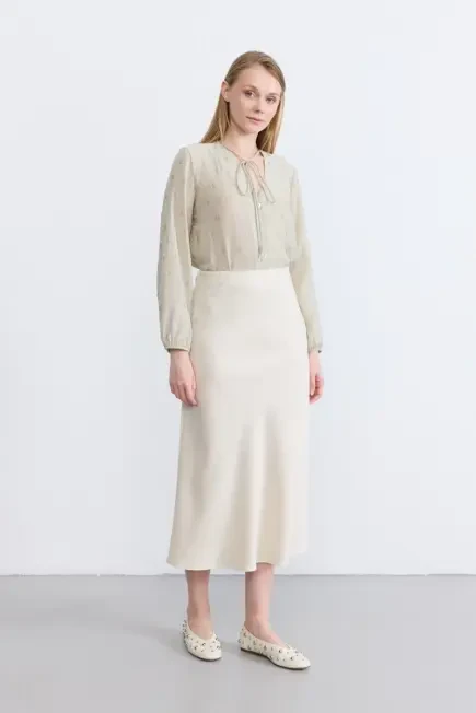 Satin Bias Skirt - Ecru Ecru