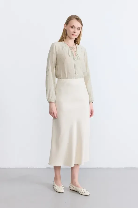 Satin Bias Skirt - Ecru - 1