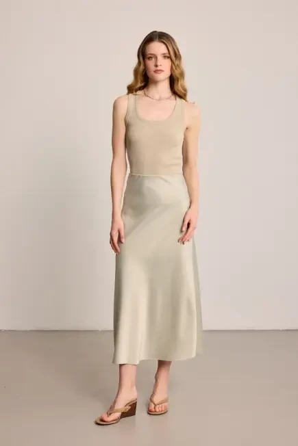 Satin Bias Skirt - Green Green