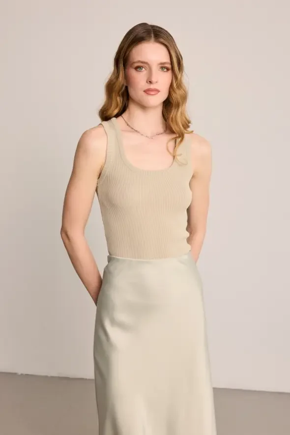 Satin Bias Skirt - Green - 3