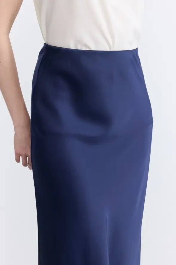 Satin Bias Skirt - Navy - 3