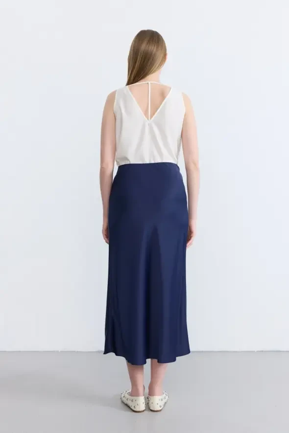 Satin Bias Skirt - Navy - 4