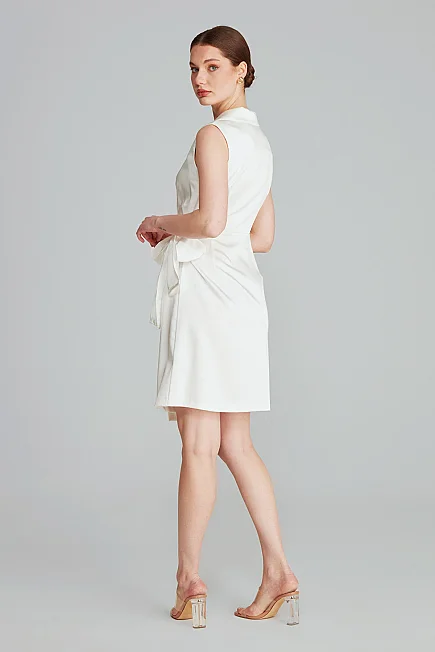 Satin Blazer Dress - Ecru - 8