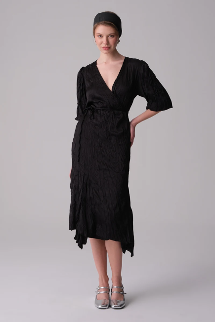 Satin Crinkle Dress - Black Black