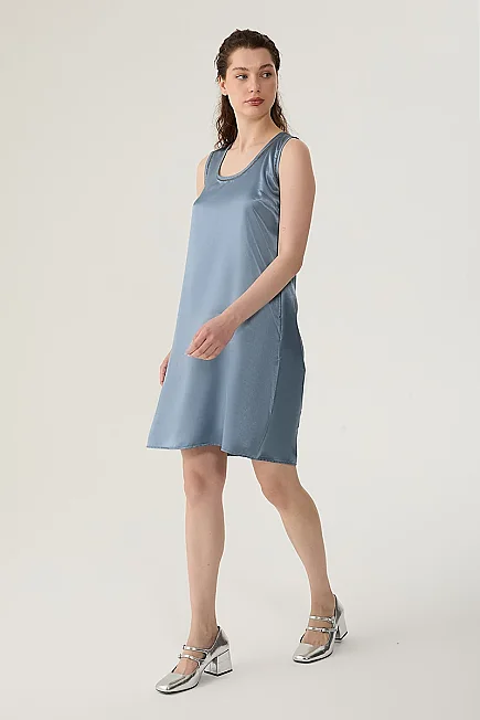 Satin Dress with Metal Hardware - Blue - Gusto