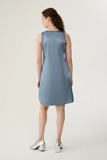 Satin Dress with Metal Hardware - Blue - Gusto