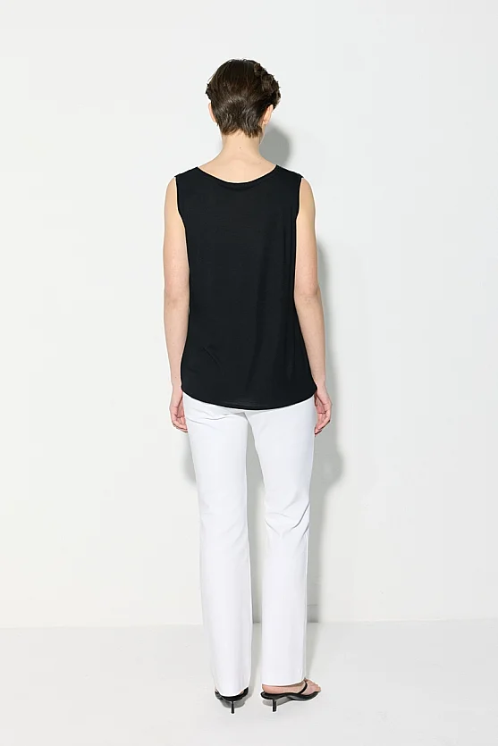 Satin Front Cotton Back Tank Top - Black - 4