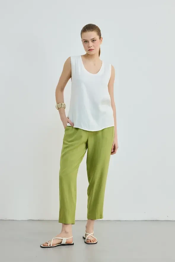 Satin Front Cotton Back Tank Top - Ecru - 2
