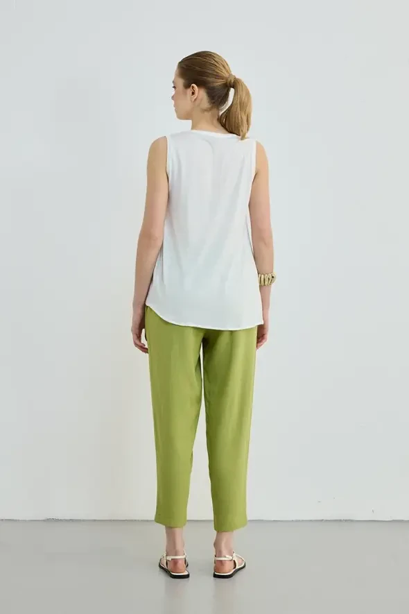Satin Front Cotton Back Tank Top - Ecru - 4