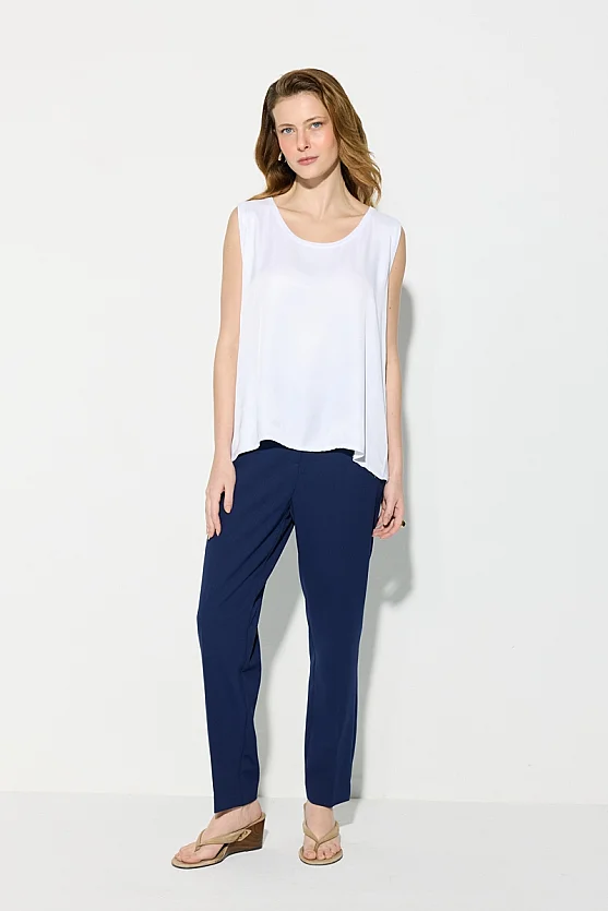 Satin Front Cotton Back Tank Top - White - 4