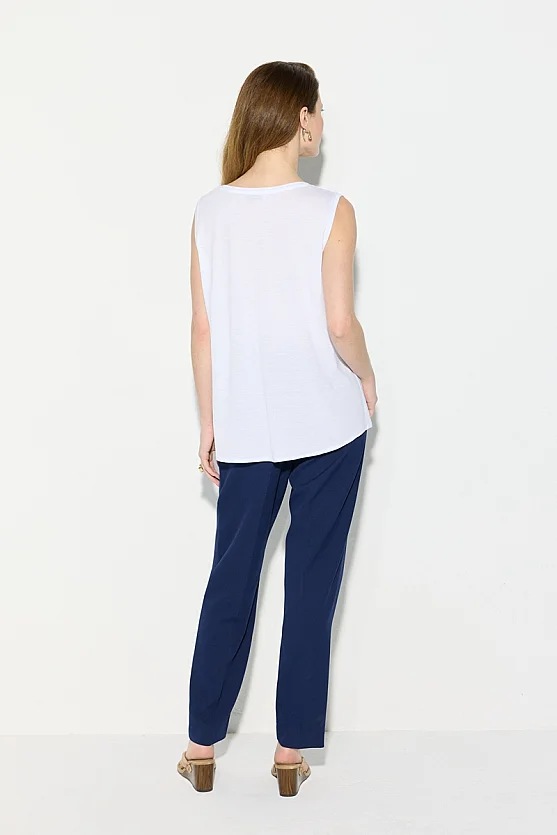 Satin Front Cotton Back Tank Top - White - 6