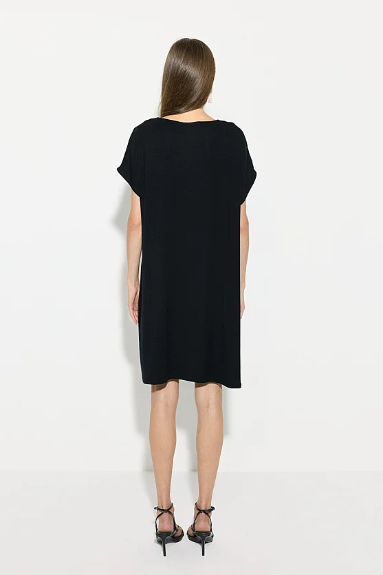 Satin Front Viscose Back Dress - Black - 8