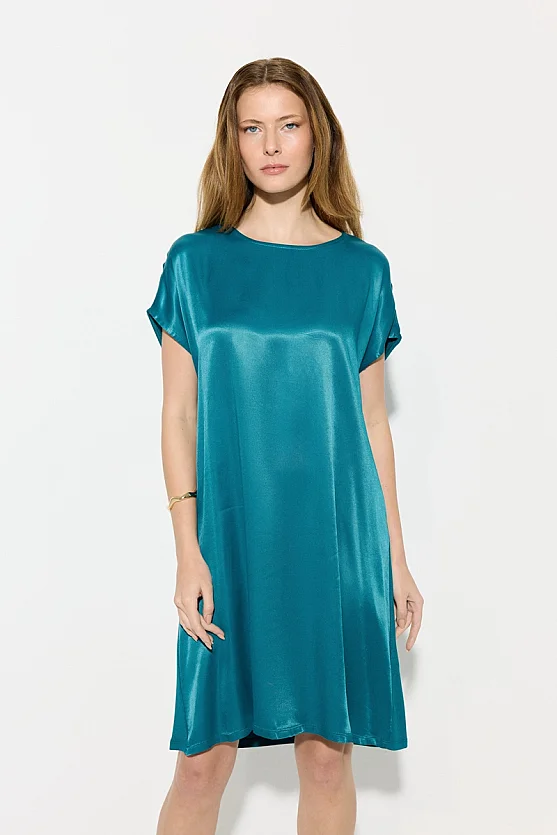 Satin Front Viscose Back Dress - Green - Gusto