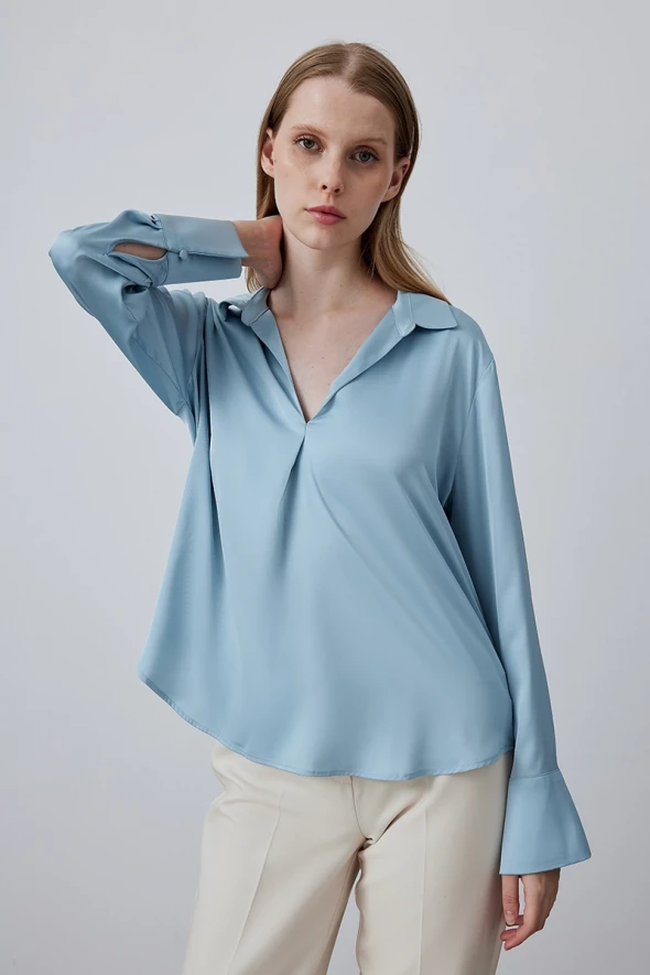 Satin Shirt with Collar - Candidate Tea - 1