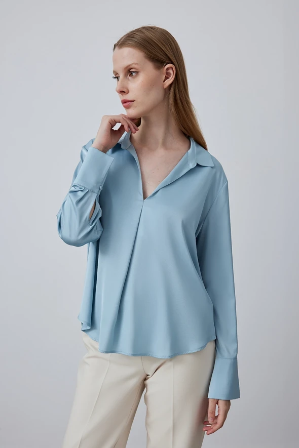 Satin Shirt with Collar - Candidate Tea - 3