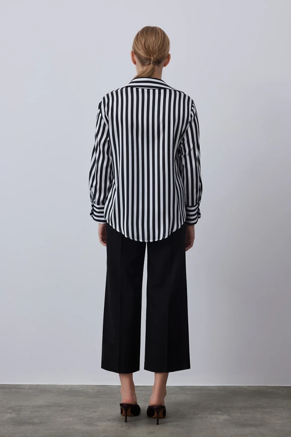 Satin Shirt with Striped - Black - 4