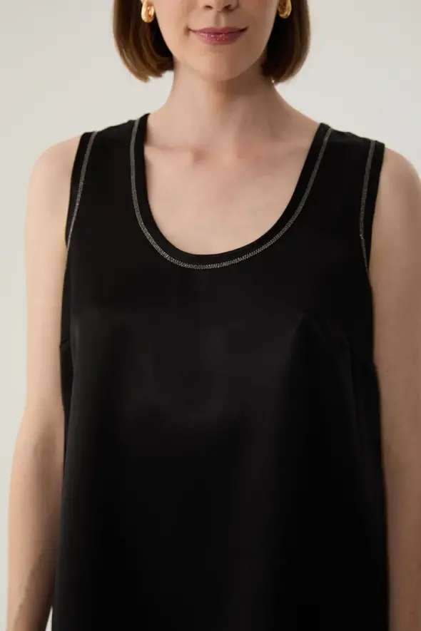 Satin Tank Top with Metal Accessory - 3