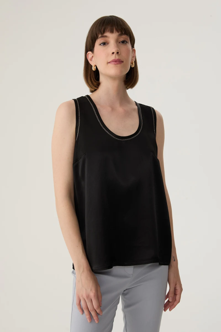 Satin Tank Top with Metal Accessory Black