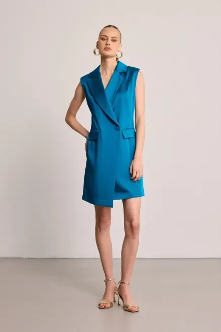 Satin Textured Blazer Dress - Green Green
