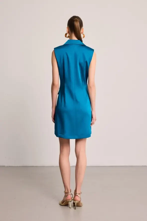 Satin Textured Blazer Dress - Green - 4
