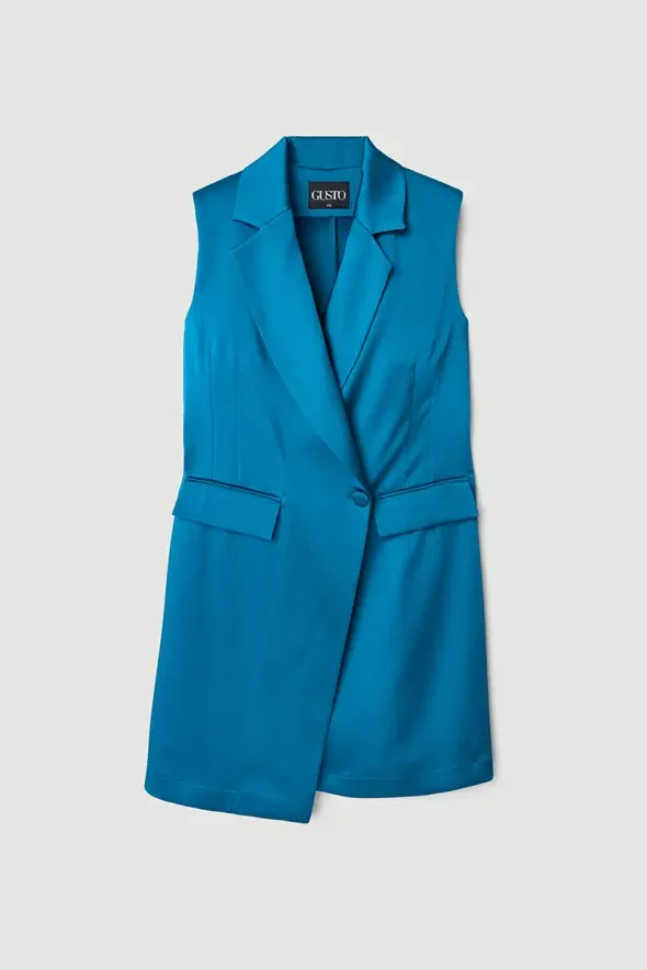 Satin Textured Blazer Dress - Green - 5