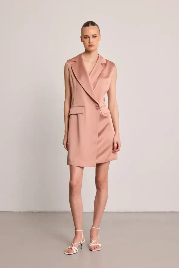 Satin Textured Blazer Dress - Pink - 1