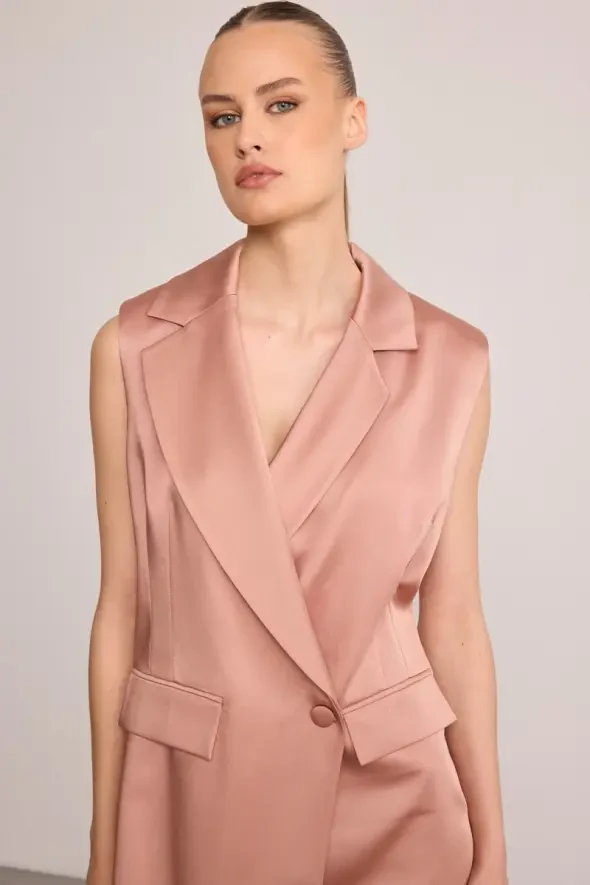 Satin Textured Blazer Dress - Pink - 2