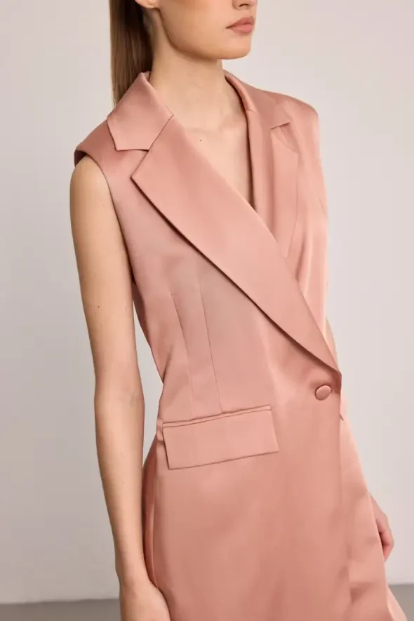 Satin Textured Blazer Dress - Pink - 3