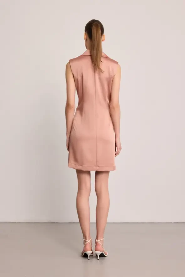 Satin Textured Blazer Dress - Pink - 4