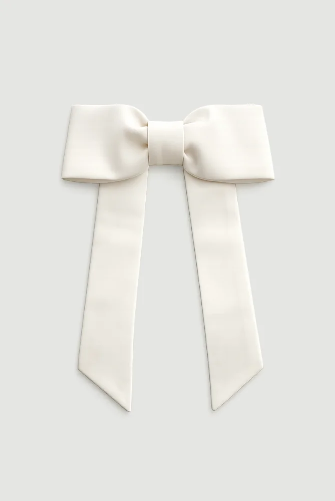 Satin-Textured Bow Hair Clip - Stone Stone