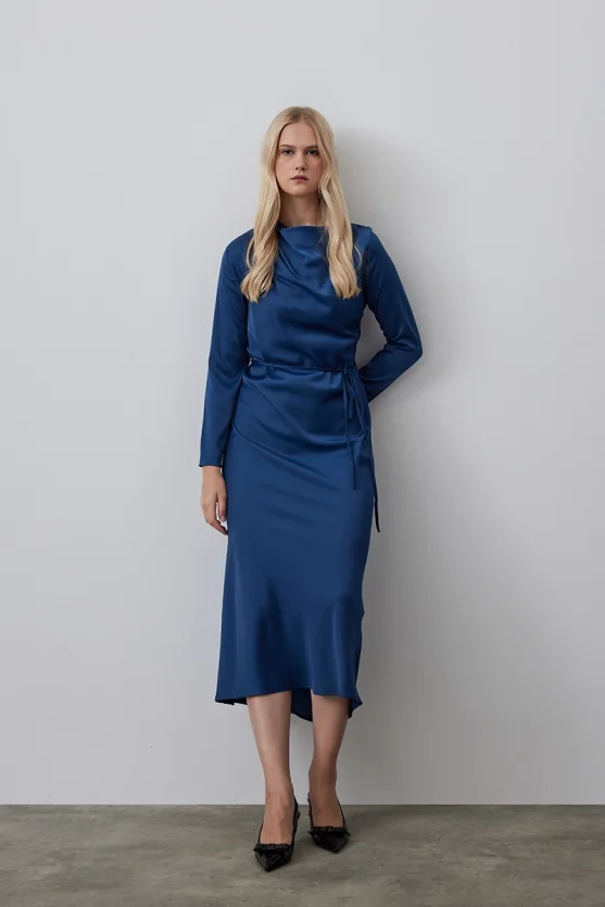 Scoop Neck Long Dress - Teal - 3