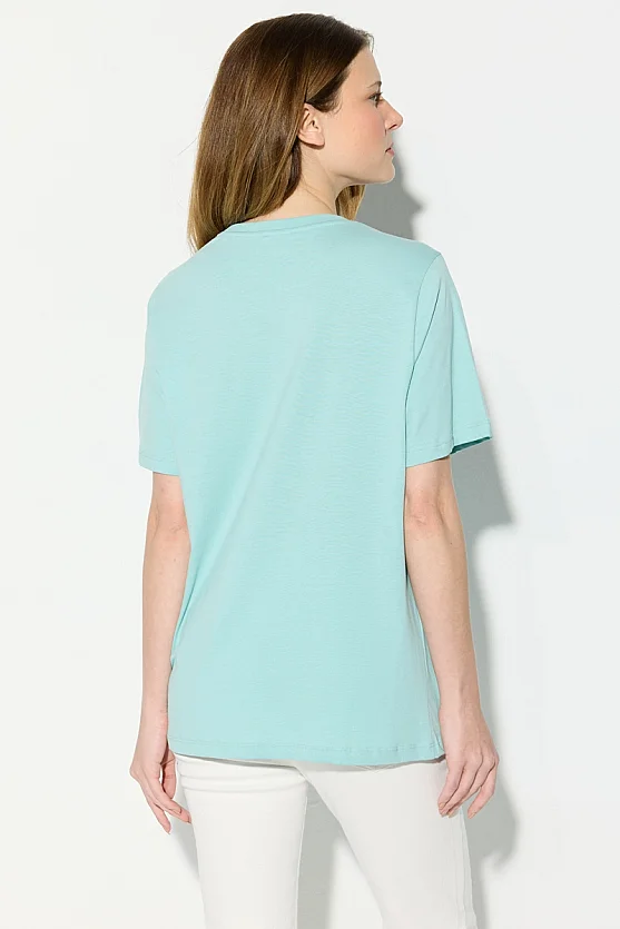 Sea-Themed Beaded Cotton T-Shirt - Turquoise - Gusto