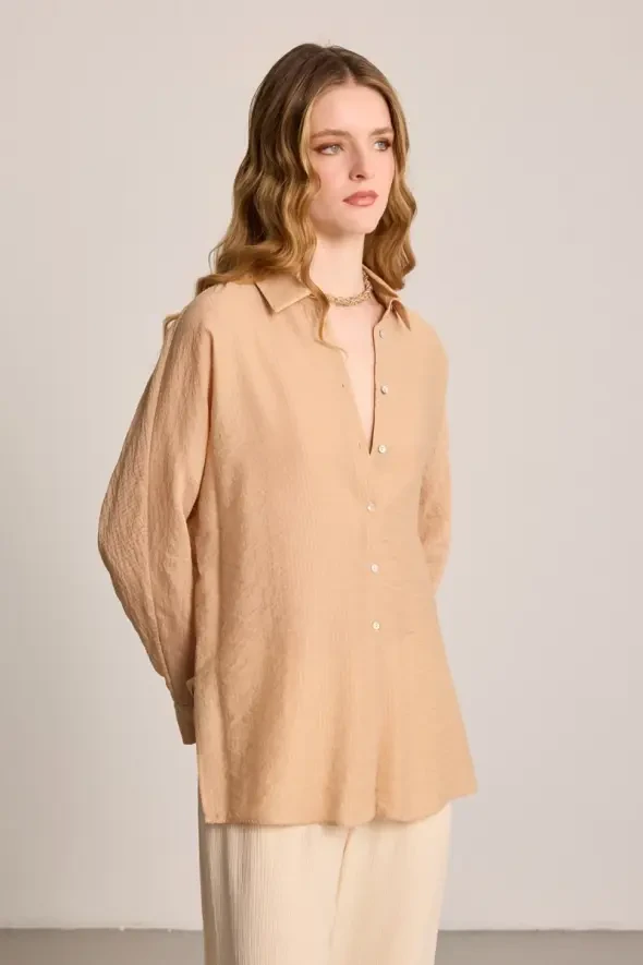 Self-Striped Shirt - Camel - 4