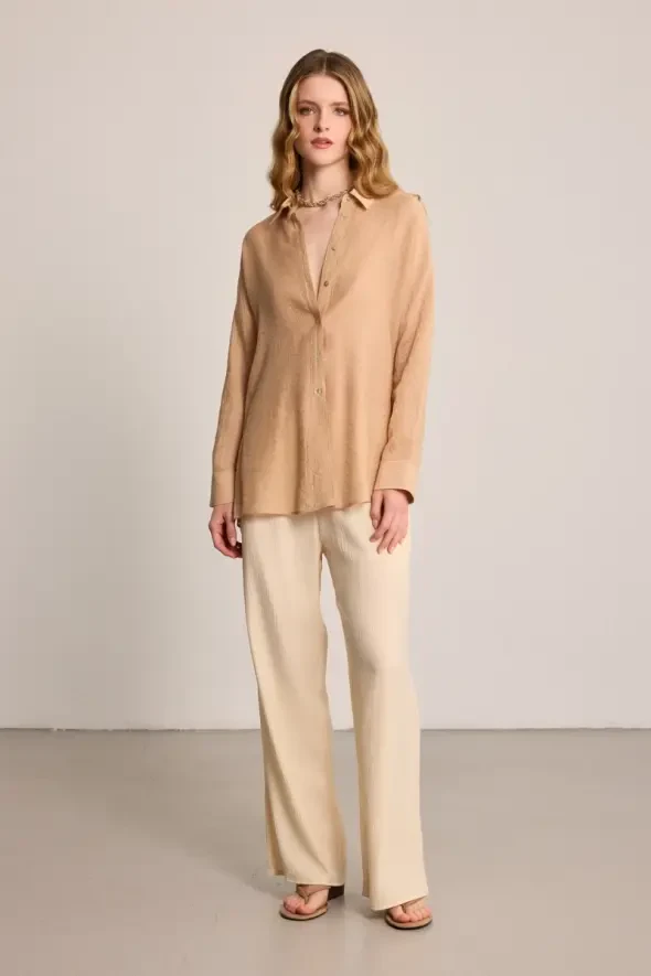 Self-Striped Shirt - Camel - 2