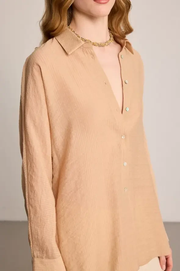 Self-Striped Shirt - Camel - 3