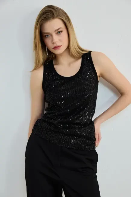 Sequin Blouse - Black Black