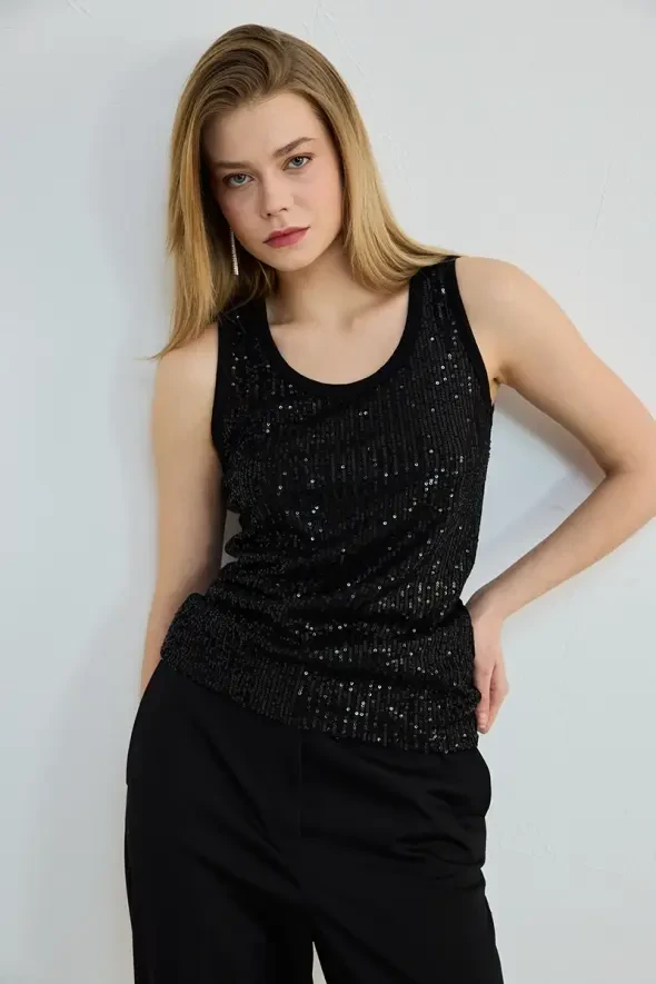Sequin Blouse - Black - 1